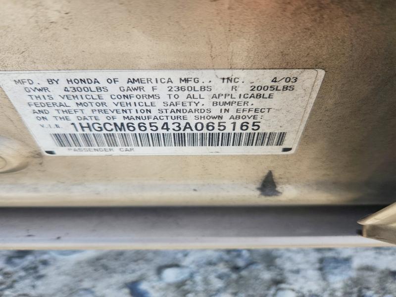 56694296 :رقم المزاد ، 1HGCM66543A065165 vin ، 2003 Honda Accord مزاد بيع