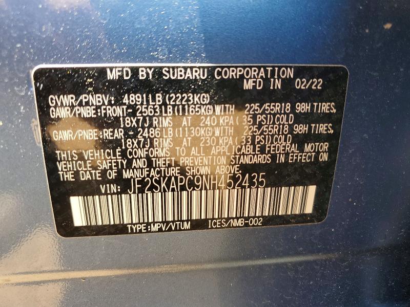 Продажа на аукционе авто 2022 Subaru Forester, vin: JF2SKAPC9NH452435, номер лота: 56151686