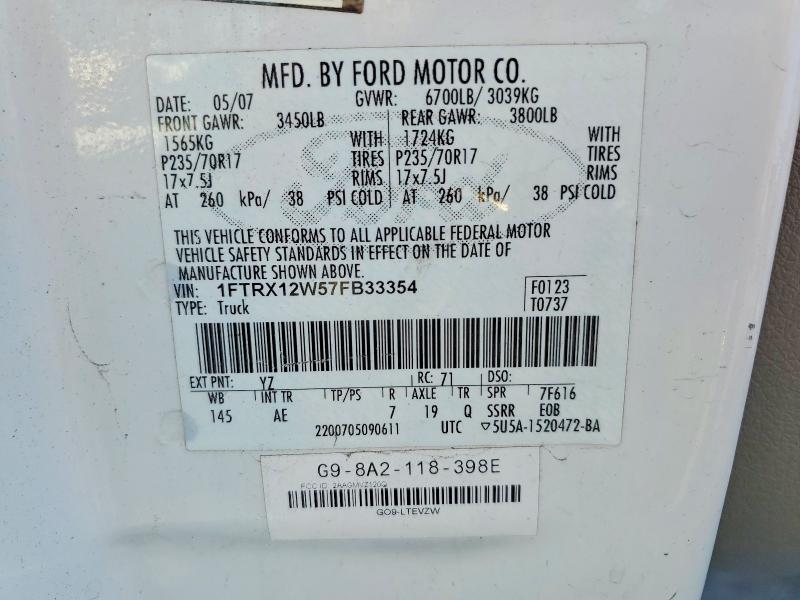 Aukcja sprzedaży 2007 Ford F150, vin: 1FTRX12W57FB33354, numer aukcji: 58061766