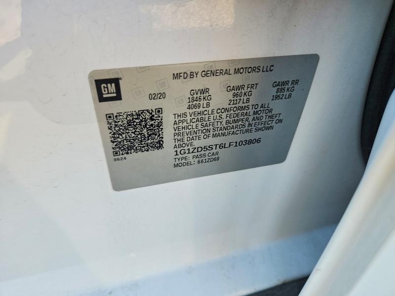 Продаж на аукціоні авто 2020 Chevrolet Malibu, vin: 1G1ZD5ST6LF103806, номер лоту: 57362486