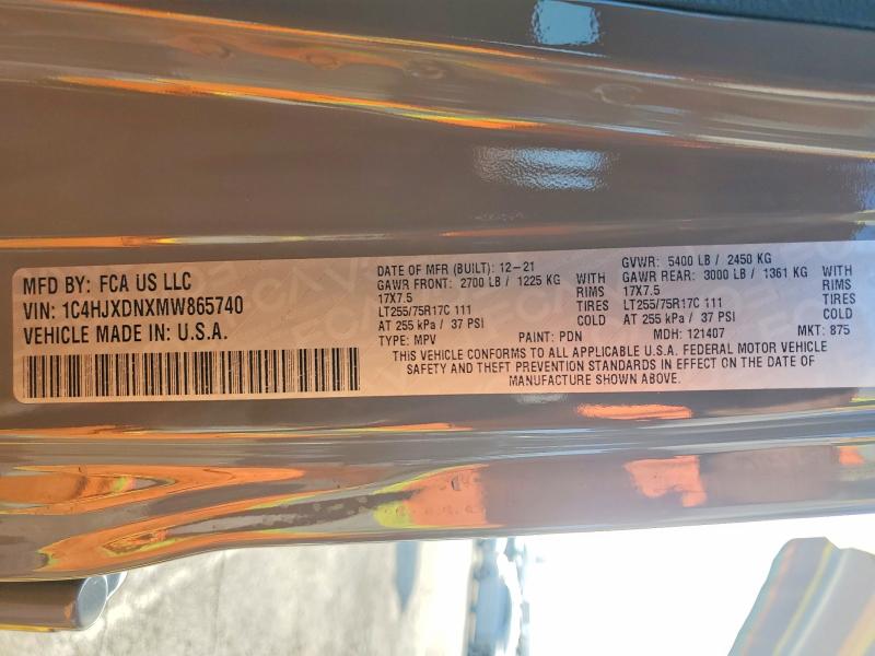 58467356 :رقم المزاد ، 1C4HJXDNXMW865740 vin ، 2021 Jeep Wrangler Unlimited مزاد بيع