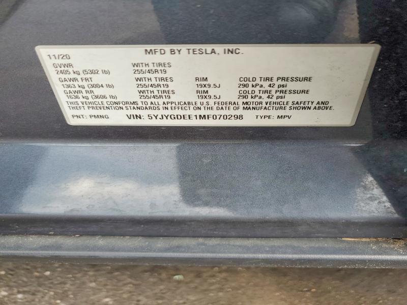 Aukcja sprzedaży 2021 Tesla Model Y, vin: 5YJYGDEE1MF070298, numer aukcji: 57045686