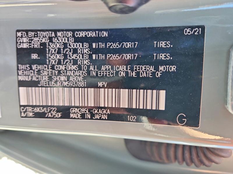 2021 Toyota 4runner მანქანა იყიდება აუქციონზე, vin: JTELU5JR7M5937881, აუქციონის ნომერი: 54175126