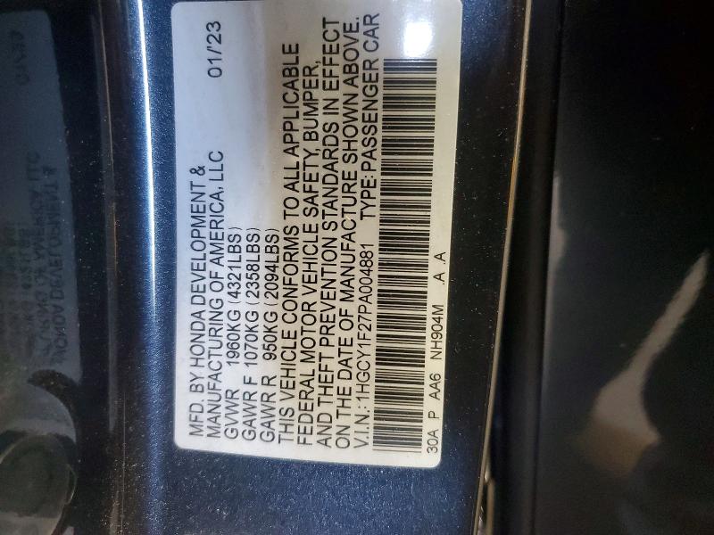 Aukcja sprzedaży 2023 Honda Accord, vin: 1HGCY1F27PA004881, numer aukcji: 55531266