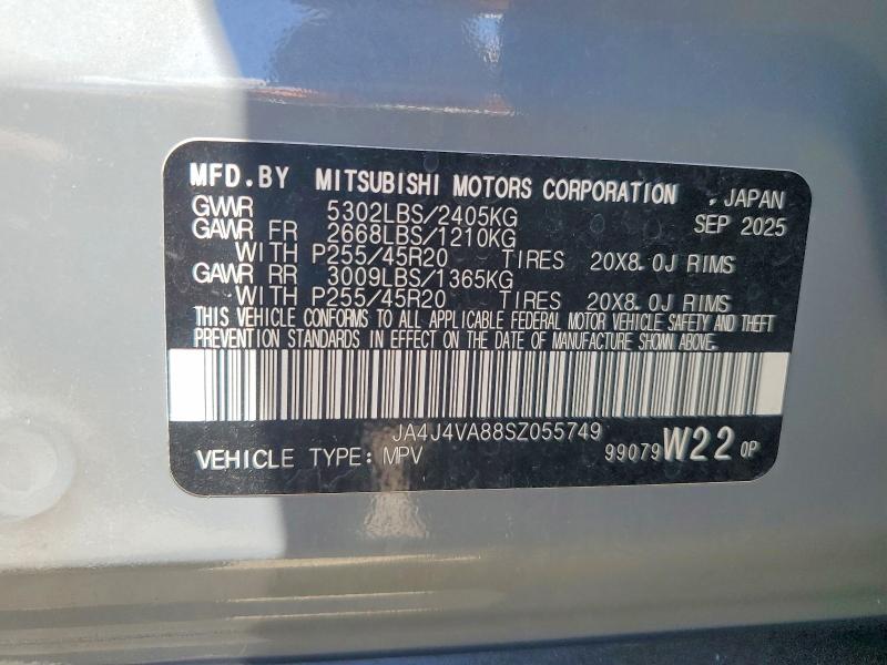 2025 Mitsubishi Outlander მანქანა იყიდება აუქციონზე, vin: JA4J4VA88SZ055749, აუქციონის ნომერი: 56682246