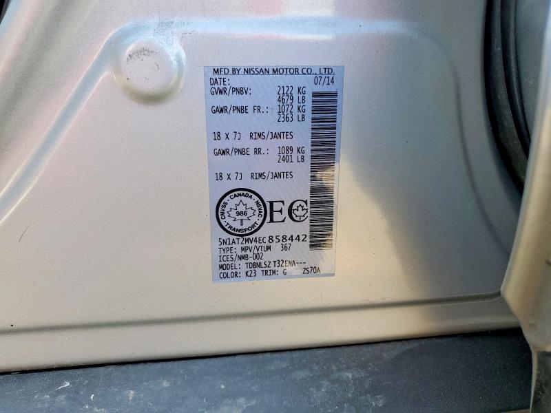 Продажа на аукционе авто 2014 Nissan Rogue, vin: 5N1AT2MV4EC858442, номер лота: 55789916