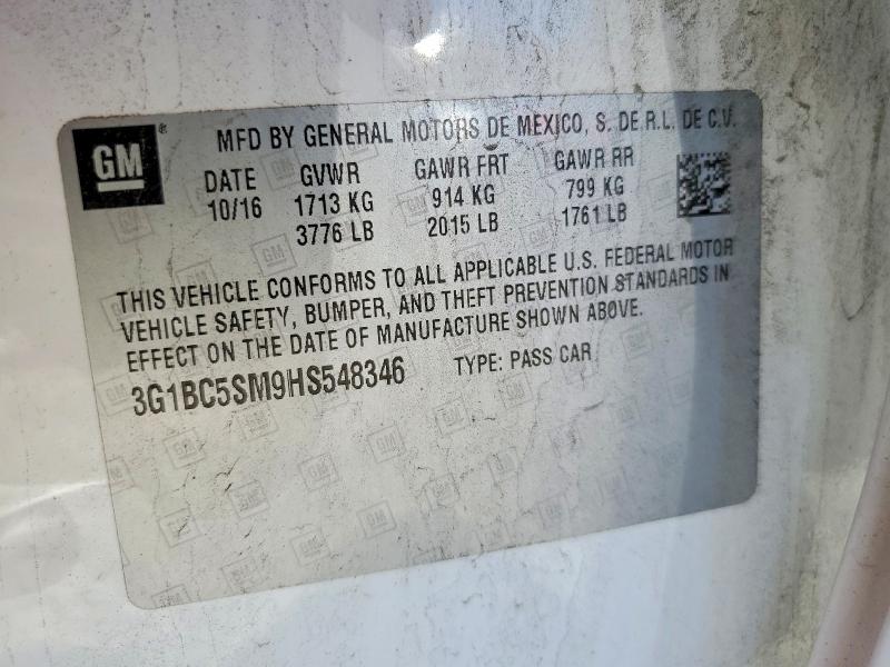 2017 Chevrolet Cruze მანქანა იყიდება აუქციონზე, vin: 3G1BC5SM9HS548346, აუქციონის ნომერი: 55747926