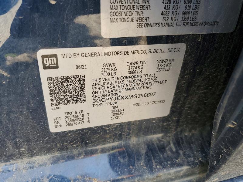 2021 Chevrolet Silverado მანქანა იყიდება აუქციონზე, vin: 3GCPYJEKXMG396897, აუქციონის ნომერი: 55648926