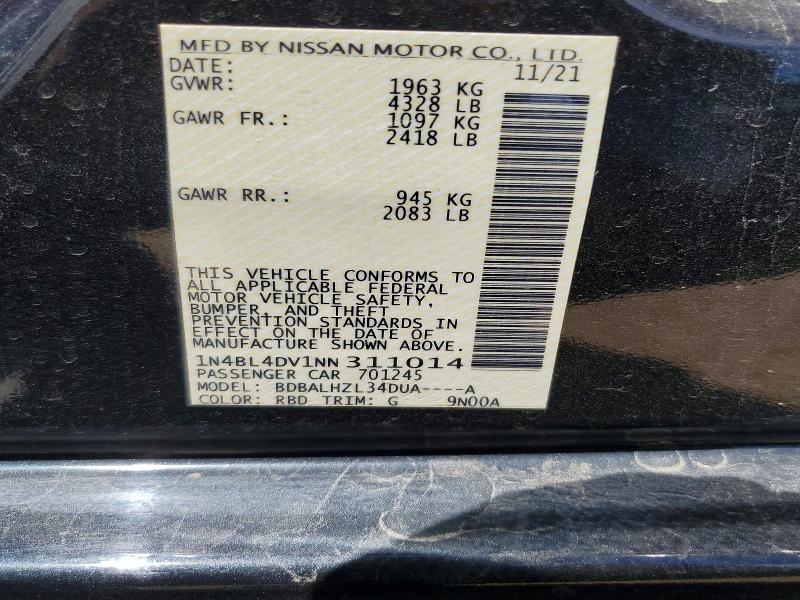 58618956 :رقم المزاد ، 1N4BL4DV1NN311014 vin ، 2022 Nissan Altima مزاد بيع
