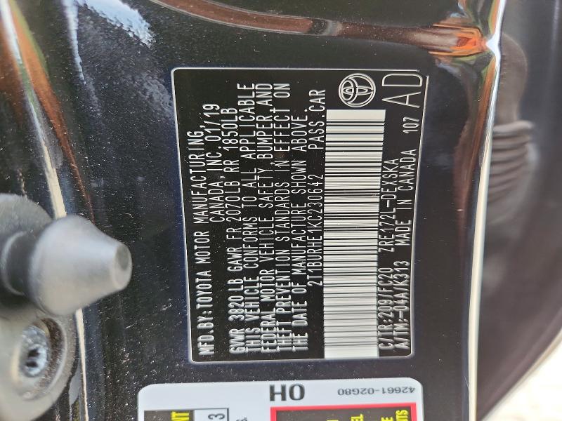 59176996 :رقم المزاد ، 2T1BURHE1KC230642 vin ، 2019 Toyota Corolla مزاد بيع