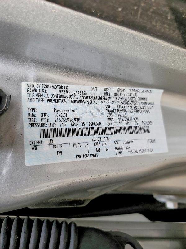 Aukcja sprzedaży 2012 Ford Focus, vin: 1FAHP3F28CL217331, numer aukcji: 58995656