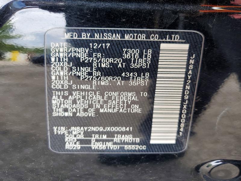 2018 Nissan Armada მანქანა იყიდება აუქციონზე, vin: JN8AY2ND9JX000841, აუქციონის ნომერი: 58372256