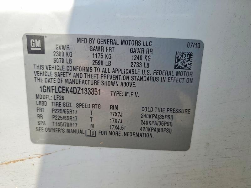 Продажа на аукционе авто 2013 Chevrolet Equinox, vin: 1GNFLCEK4DZ133351, номер лота: 59532806