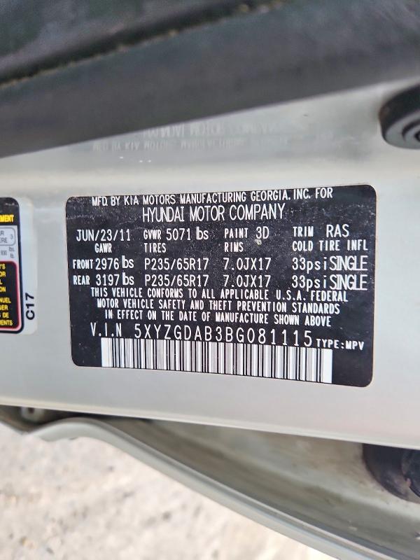 Продаж на аукціоні авто 2011 Hyundai Santa Fe, vin: 5XYZGDAB3BG081115, номер лоту: 55770796