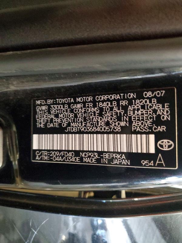 Продаж на аукціоні авто 2008 Toyota Yaris, vin: JTDBT903684005738, номер лоту: 59297816