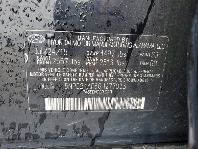 58302606 :رقم المزاد ، 5NPE24AF6GH277033 vin ، 2016 Hyundai Sonata مزاد بيع