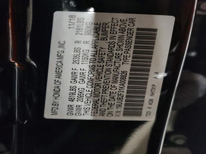 56937636 :رقم المزاد ، 19UUB2F31KA008826 vin ، 2019 Acura Tlx مزاد بيع