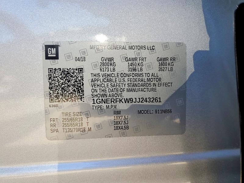 Auction sale of the 2018 Chevrolet Traverse, vin: 1GNERFKW9JJ243261, lot number: 56973156