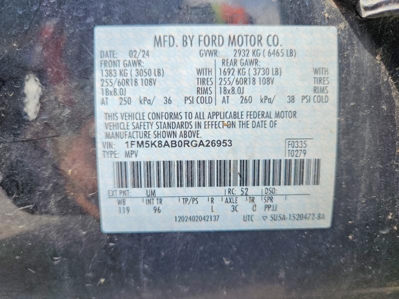 Aukcja sprzedaży 2024 Ford Explorer, vin: 1FM5K8AB0RGA26953, numer aukcji: 58868046