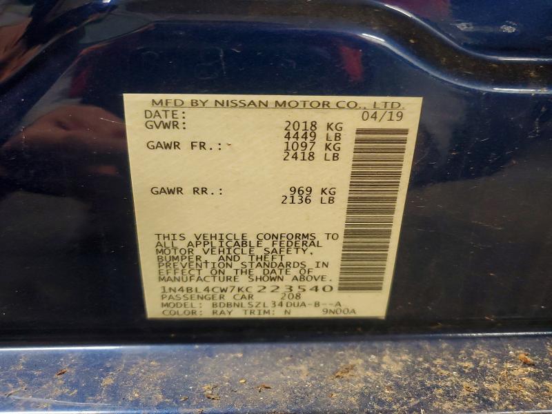 Продажа на аукционе авто 2019 Nissan Altima, vin: 1N4BL4CW7KC223540, номер лота: 55078616