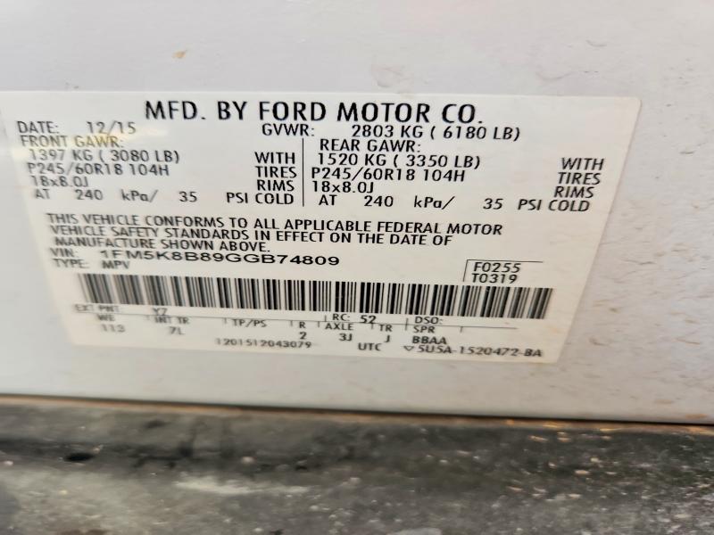 2016 Ford Explorer მანქანა იყიდება აუქციონზე, vin: 1FM5K8B89GGB74809, აუქციონის ნომერი: 58841416