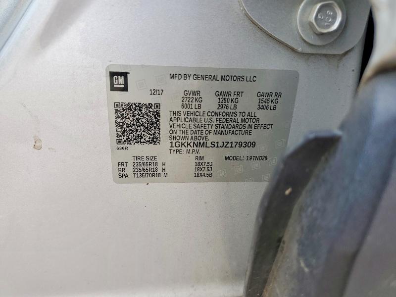 56587416 :رقم المزاد ، 1GKKNMLS1JZ179309 vin ، 2018 Gmc Acadia مزاد بيع
