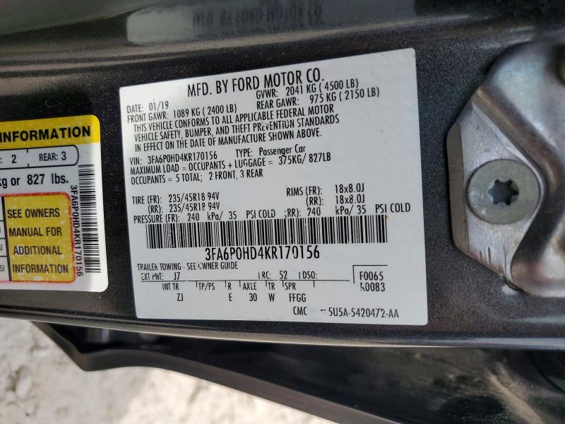 Продаж на аукціоні авто 2019 Ford Fusion, vin: 3FA6P0HD4KR170156, номер лоту: 58273156