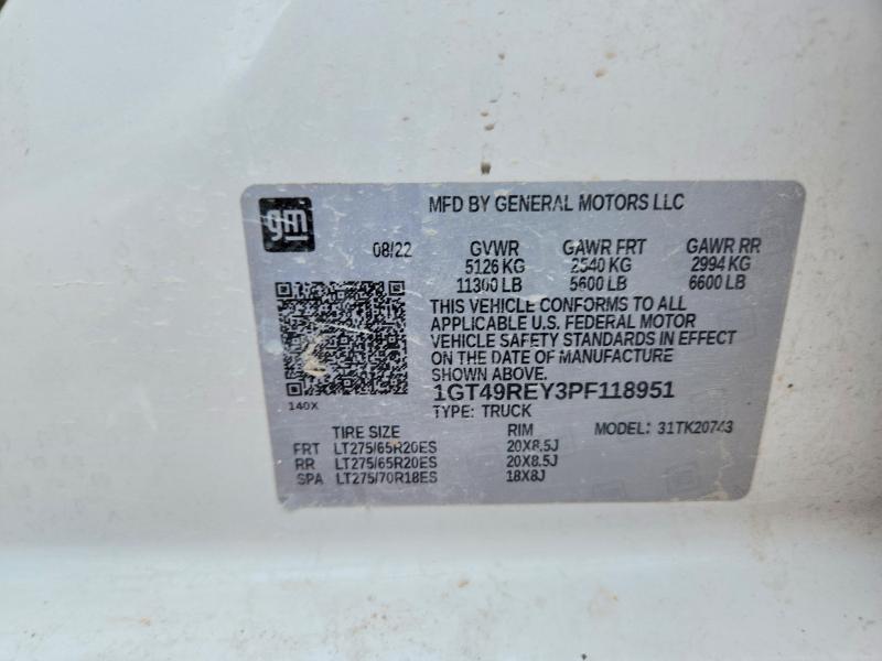 57047026 :رقم المزاد ، 1GT49REY3PF118951 vin ، 2023 Gmc Sierra مزاد بيع