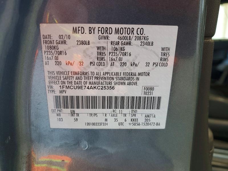 Aukcja sprzedaży 2010 Ford Escape, vin: 1FMCU9E74AKC25356, numer aukcji: 57595776
