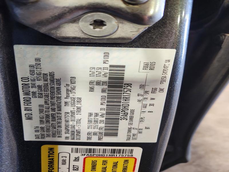 Aukcja sprzedaży 2017 Ford Fusion, vin: 3FA6P0HD1HR175758, numer aukcji: 57887956