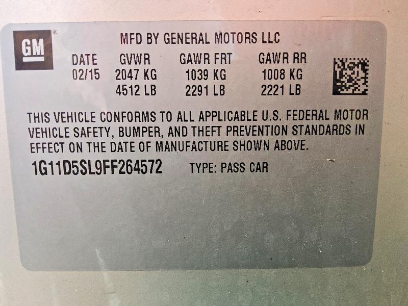 55873526 :رقم المزاد ، 1G11D5SL9FF264572 vin ، 2015 Chevrolet Malibu مزاد بيع