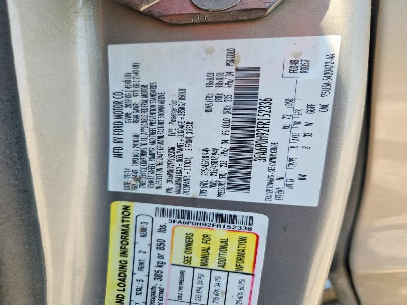Продаж на аукціоні авто 2015 Ford Fusion, vin: 3FA6P0H92FR152336, номер лоту: 58575296