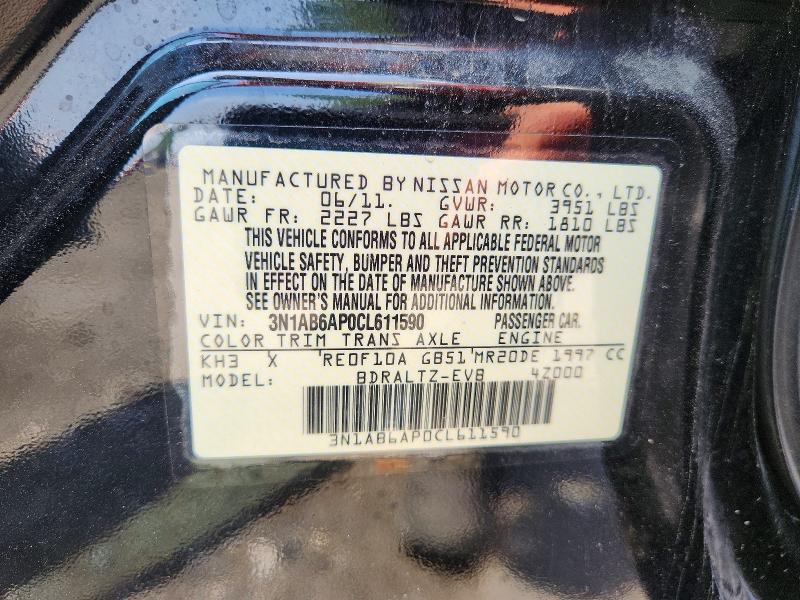 Продаж на аукціоні авто 2012 Nissan Sentra, vin: 3N1AB6AP0CL611590, номер лоту: 56284456