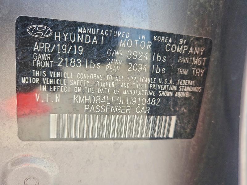 2020 Hyundai Elantra მანქანა იყიდება აუქციონზე, vin: KMHD84LF9LU910482, აუქციონის ნომერი: 59139716
