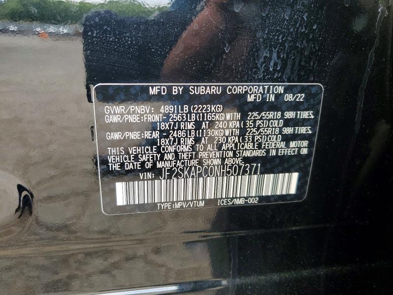 2022 Subaru Forester მანქანა იყიდება აუქციონზე, vin: JF2SKAPC0NH507371, აუქციონის ნომერი: 55467566