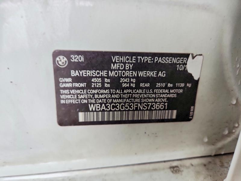Aukcja sprzedaży 2015 Bmw 320, vin: WBA3C3G53FNS73661, numer aukcji: 58147306