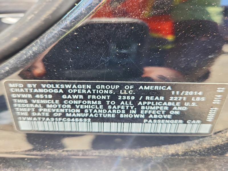 56049436 :رقم المزاد ، 1VWAT7A31FC045532 vin ، 2015 Volkswagen Passat مزاد بيع