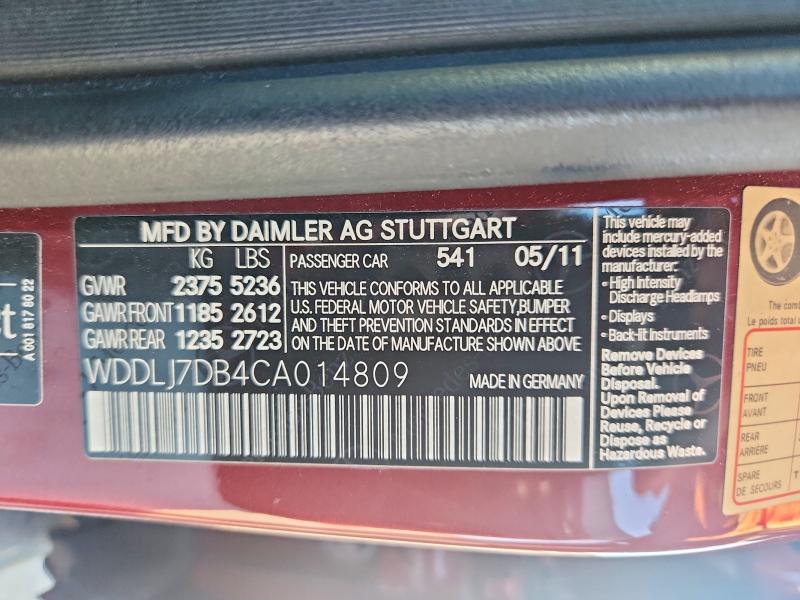 Продажа на аукционе авто 2012 Mercedes-benz Cls, vin: WDDLJ7DB4CA014809, номер лота: 57029136
