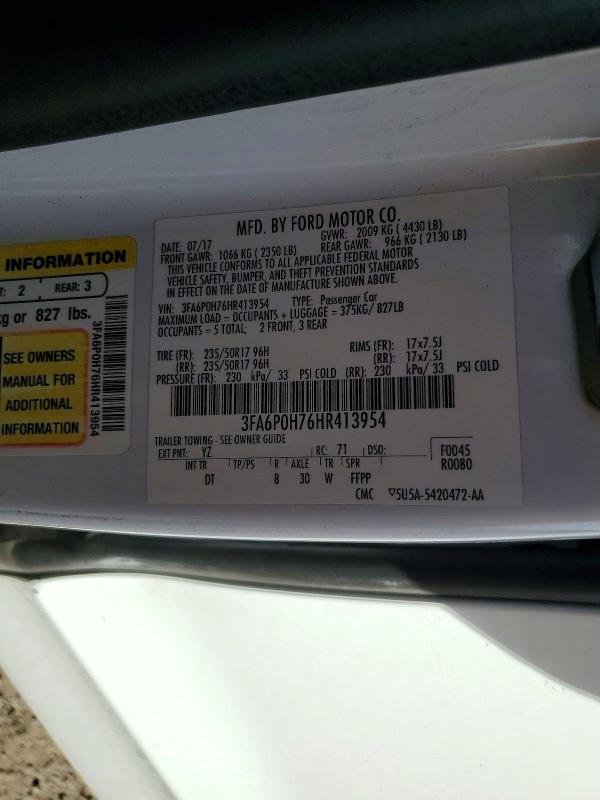 Aukcja sprzedaży 2017 Ford Fusion, vin: 3FA6P0H76HR413954, numer aukcji: 55764766