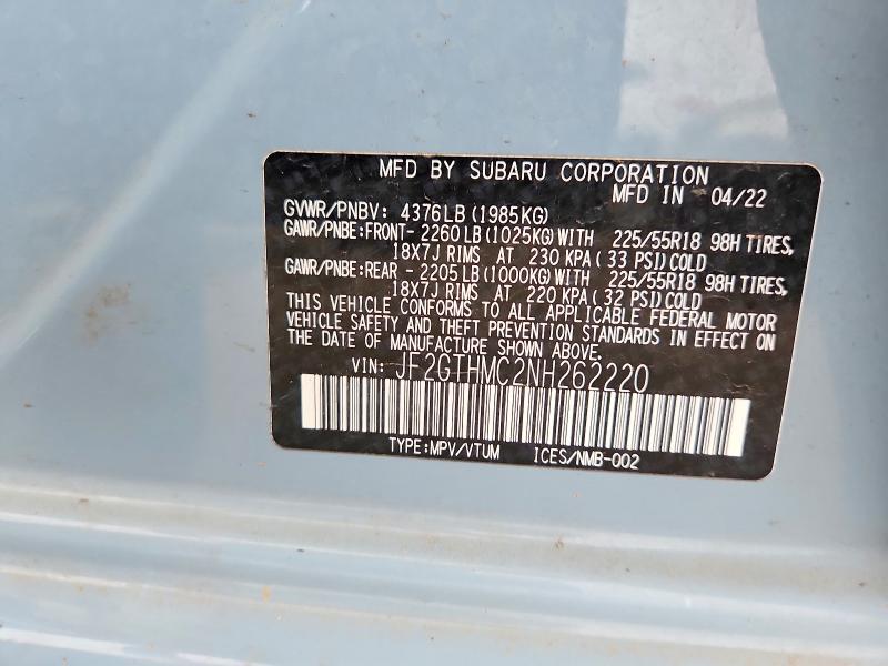 55326216 :رقم المزاد ، JF2GTHMC2NH262220 vin ، 2022 Subaru Crosstrek مزاد بيع