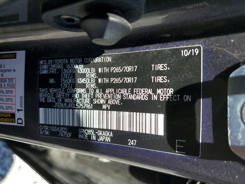 56803136 :رقم المزاد ، JTEBU5JR0L5757961 vin ، 2020 Toyota 4runner مزاد بيع