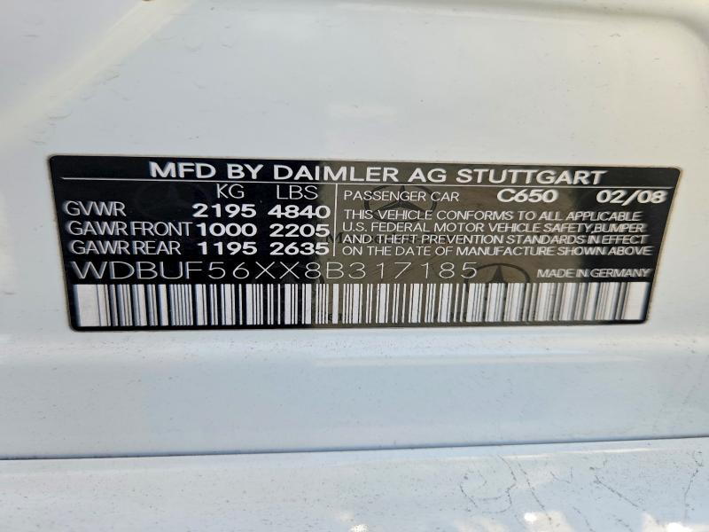 Aukcja sprzedaży 2008 Mercedes-benz E, vin: WDBUF56XX8B317185, numer aukcji: 55313156
