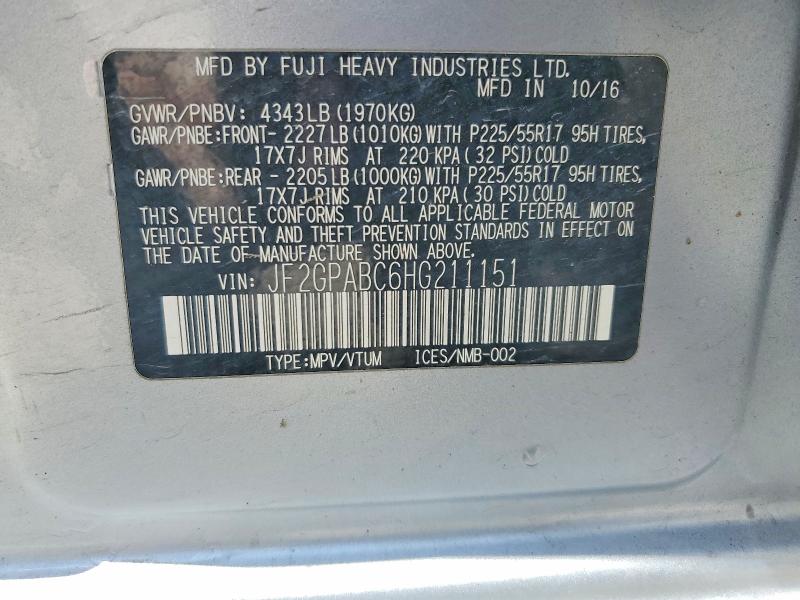 Продажа на аукционе авто 2017 Subaru Crosstrek, vin: JF2GPABC6HG211151, номер лота: 57423056