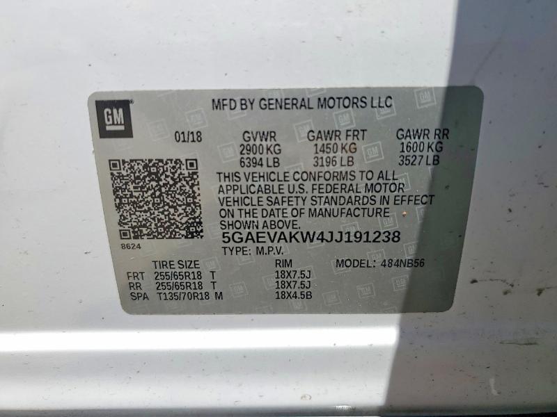 55151706 :رقم المزاد ، 5GAEVAKW4JJ191238 vin ، 2018 Buick Enclave مزاد بيع
