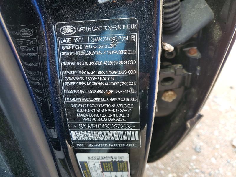 2012 Land Rover Range Rover მანქანა იყიდება აუქციონზე, vin: SALMF1D43CA372636, აუქციონის ნომერი: 58952986
