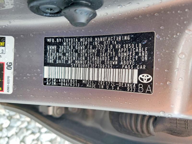 Aukcja sprzedaży 2014 Toyota Corolla, vin: 5YFBURHE3EP168262, numer aukcji: 58017776