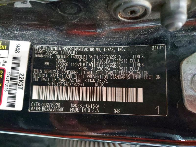 Aukcja sprzedaży 2011 Toyota Tundra, vin: 5TFUY5F14BX187244, numer aukcji: 58098716