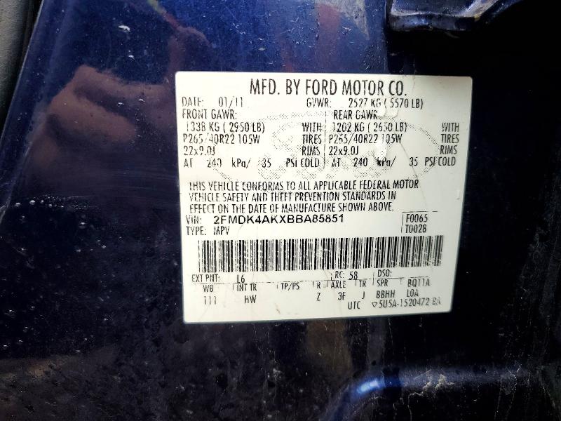 Продажа на аукционе авто 2011 Ford Edge, vin: 2FMDK4AKXBBA85851, номер лота: 56342176