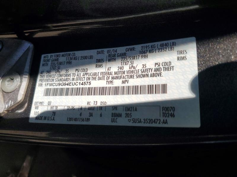 Продаж на аукціоні авто 2014 Ford Escape, vin: 1FMCU9G94EUC14575, номер лоту: 58807626