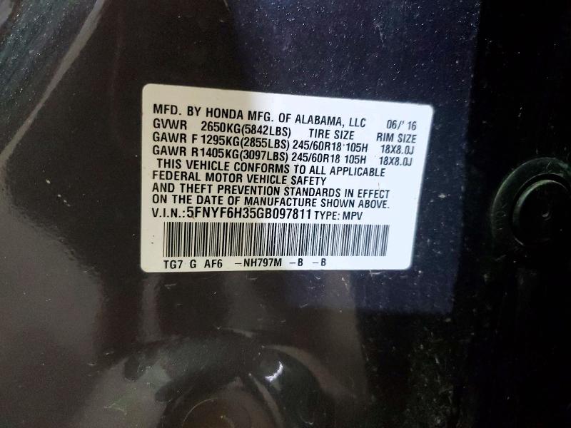 Продаж на аукціоні авто 2016 Honda Pilot, vin: 5FNYF6H35GB097811, номер лоту: 56120366